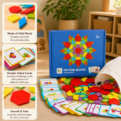 155-Piece Wooden Pattern Block Puzzle Set