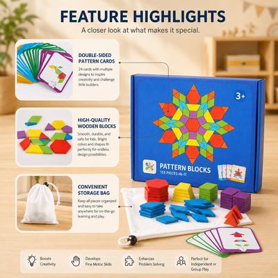 155-Piece Wooden Pattern Block Puzzle Set