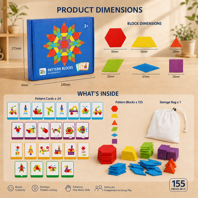 155-Piece Wooden Pattern Block Puzzle Set