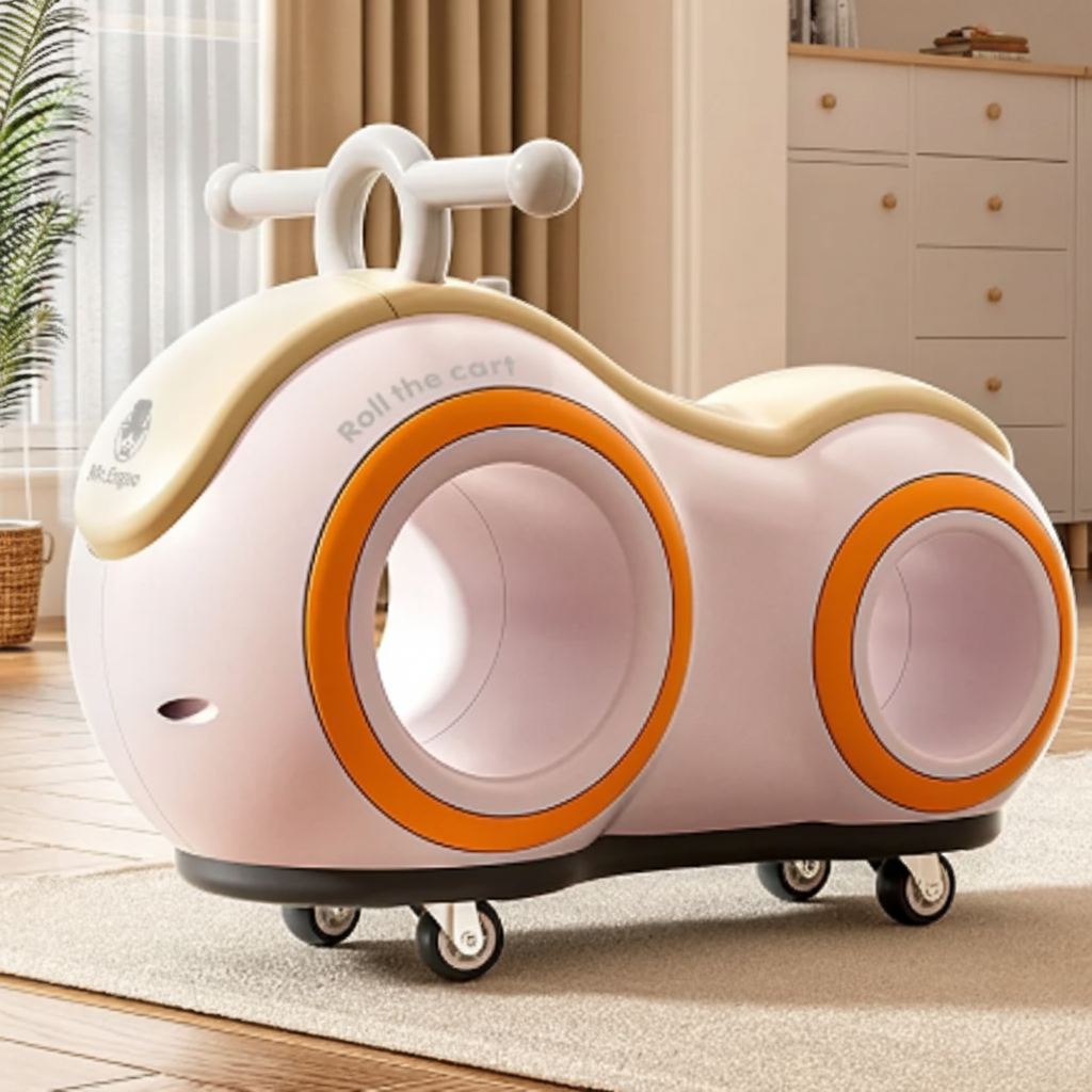 Roll & Glow Ride-On Car For Toddlers - Children's ride-on toy with pink and orange design