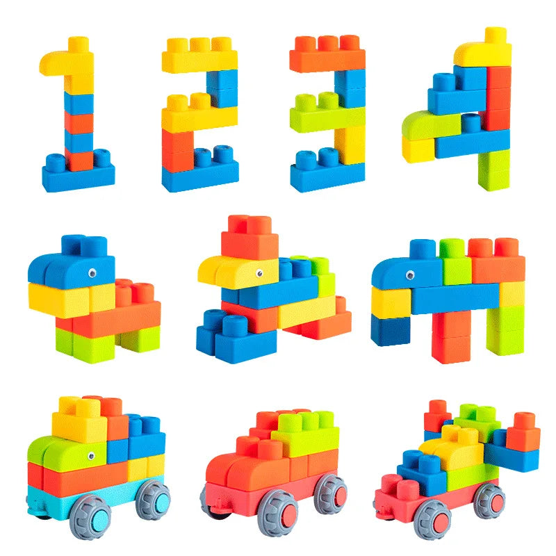 Large Particles Can Chew Soft Rubber Building Blocks for Children's Early Education Puzzle DIY Assembling Blocks