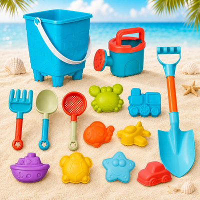 SandySprout Kids Beach Bucket  moulds and Shovel Set