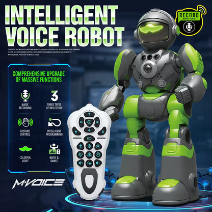 Intelligent voice robot with remote control on a dark background