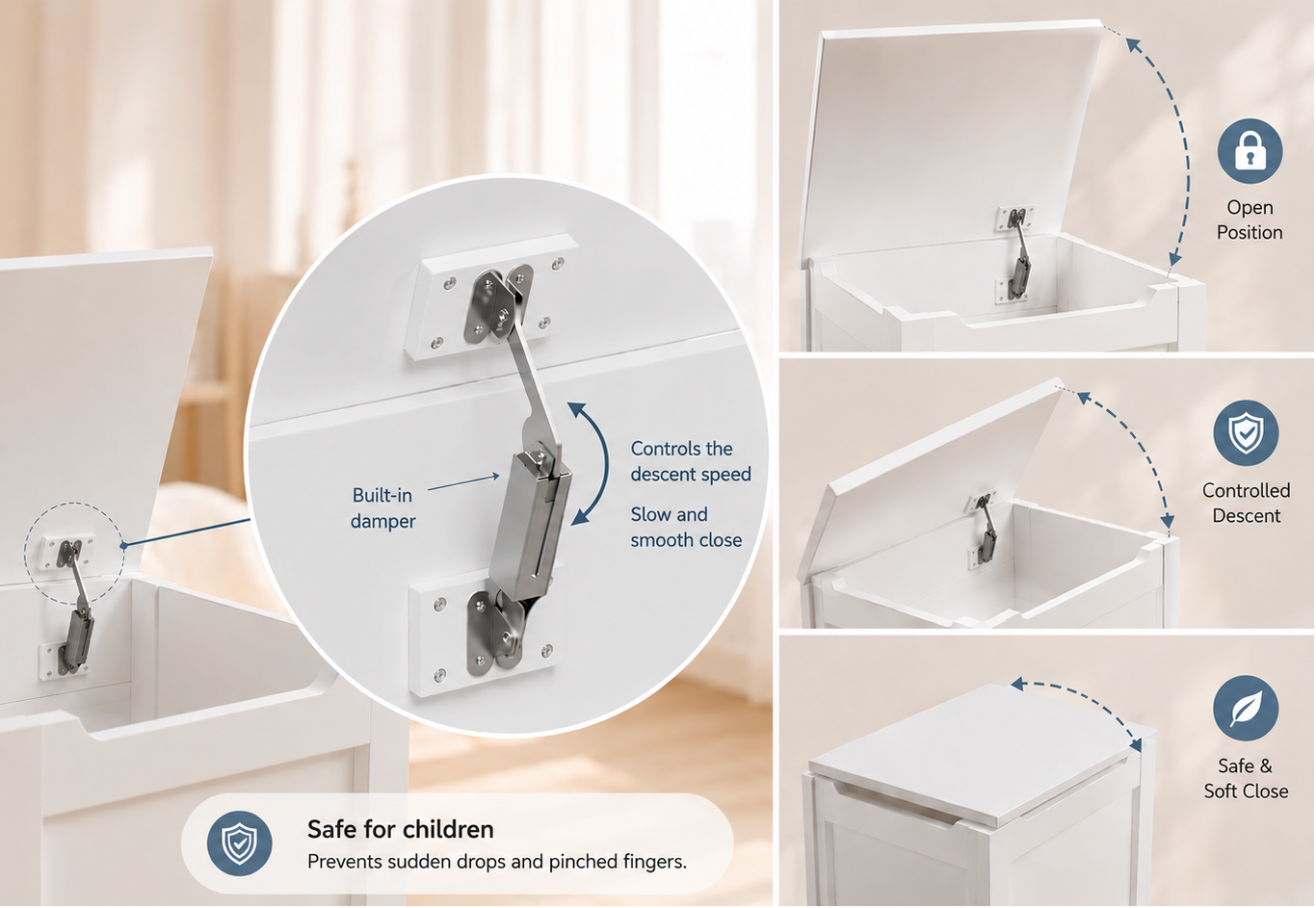 Toy Box with Bench Seat & Safety Lid | White MDF Children's Storage Chest with Side Handles | Nursery Playroom Organizer 4