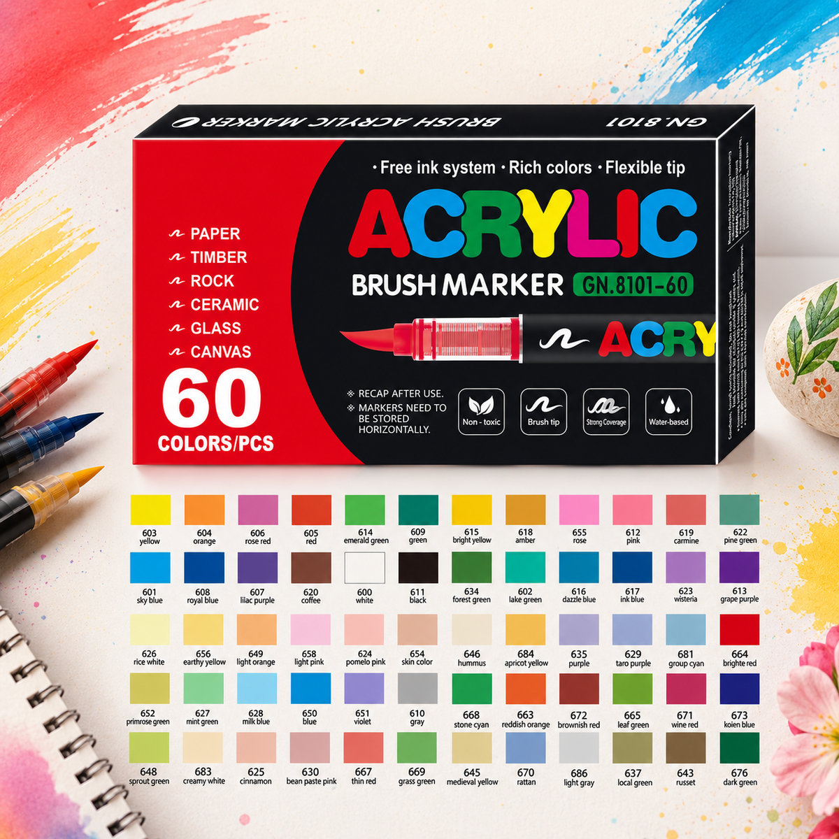 acrylic brush markers, soft brush tip paint pens, paint markers, waterproof markers, canvas paint pens, wood paint markers, rock painting markers, glass paint pens, ceramic paint marker
