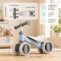 Baby balance bike dimensions and specs, four-wheel anti-rollover design, 135 degree steering limit