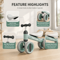 Baby balance bike feature highlights: steel frame, PU seat, PP and EVA wheels, anti-slip handlebar