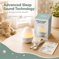 Baby sleeping toy: egg-shaped white noise machine with night light, wind down aid for kids, front view