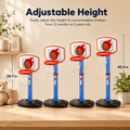 Adjustable height diagram showing the basketball hoop set from 30.7 inches to 42.5 inches for children 12 months to 5 years