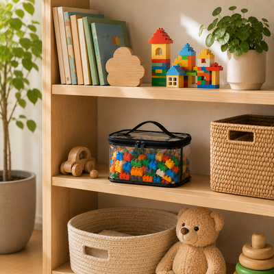 building block organizer, puzzle storage case, zipper toy bag, portable toy organizer, foldable storage bag for toys