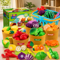 Color sorting play food set kitchen toy box, a birthday gift for a 3 year old that teaches color recognition and sorting