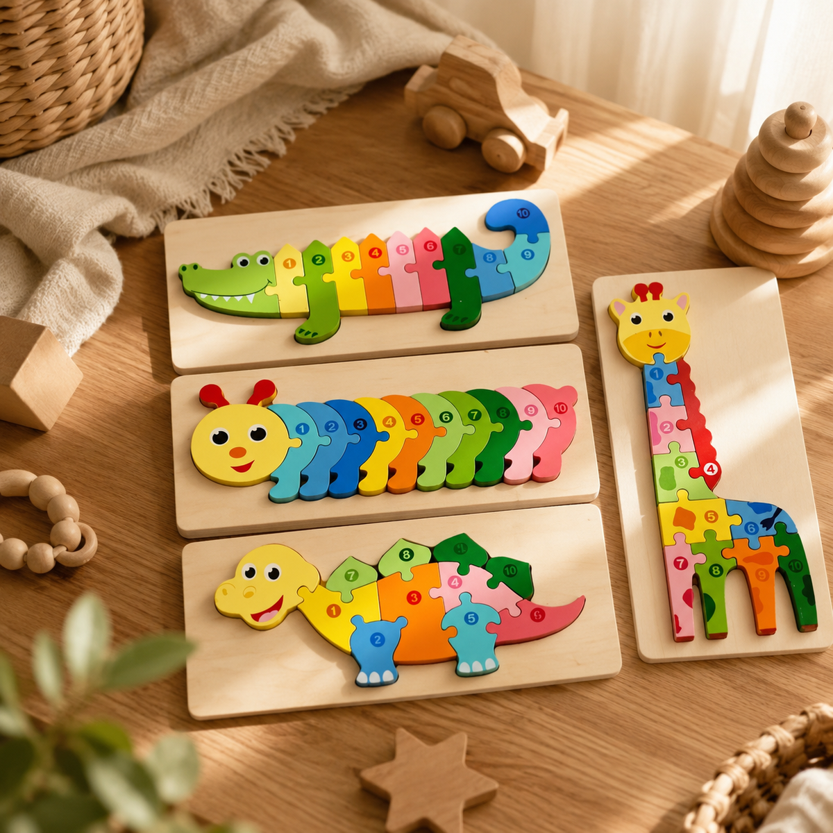 Wooden Animal Number Puzzle Board for Toddlers