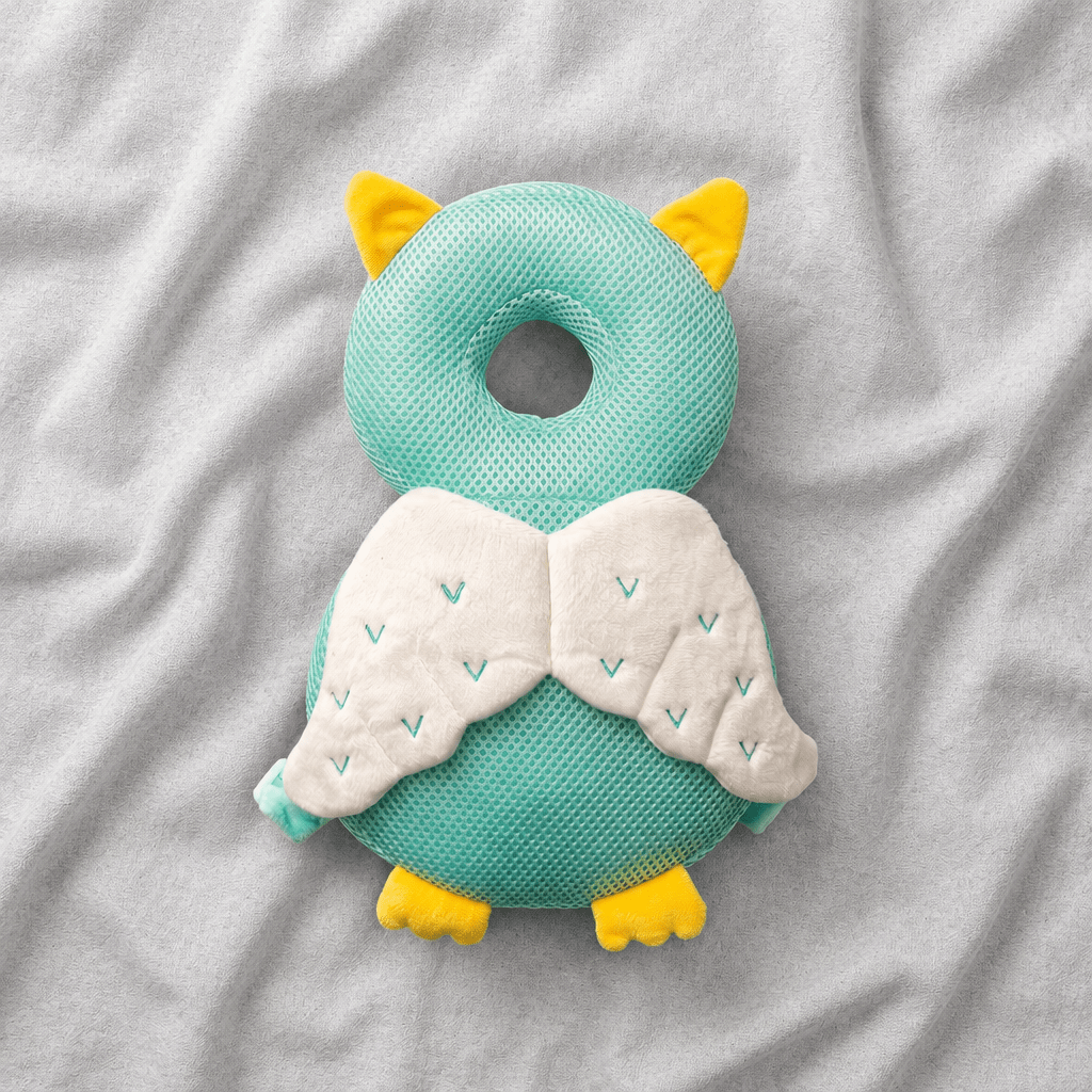 Baby Head Pillow Backpack - Mesh Owl SafePals cream wrinkled-fabric studio shot