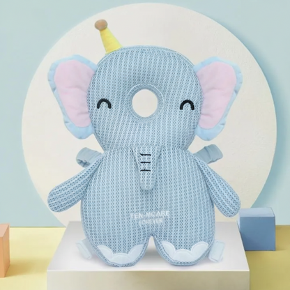 SafePad elephant character baby head protection backpack pad blue 3D mesh toddler safety
