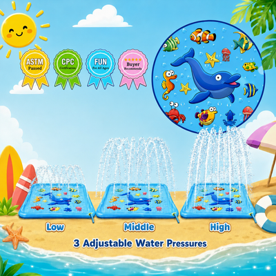 kids splash pad, outdoor sprinkler and inflatable wading pool