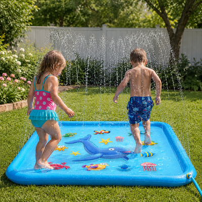kids splash pad, outdoor sprinkler for toddlers, and inflatable wading pool