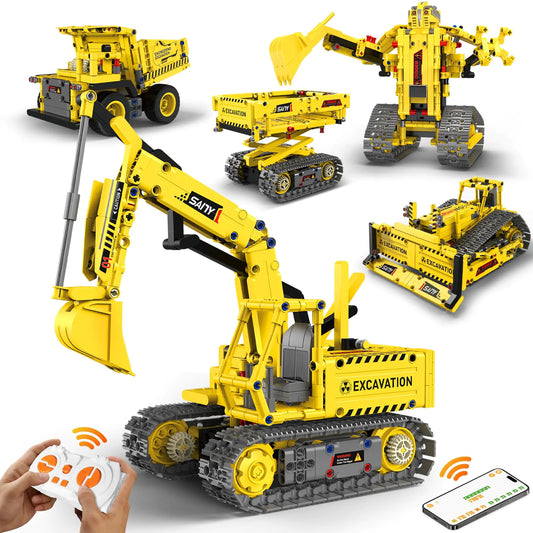 HBUDS Robot Building Kits 5-in-1 Stem Toys for Boys Age 8-14 APP & Remote Control Excavator Kids Construction Toys Programmable Erector Sets Educational Robotic Kit Gifts for Girls Boys (555 PCS)
