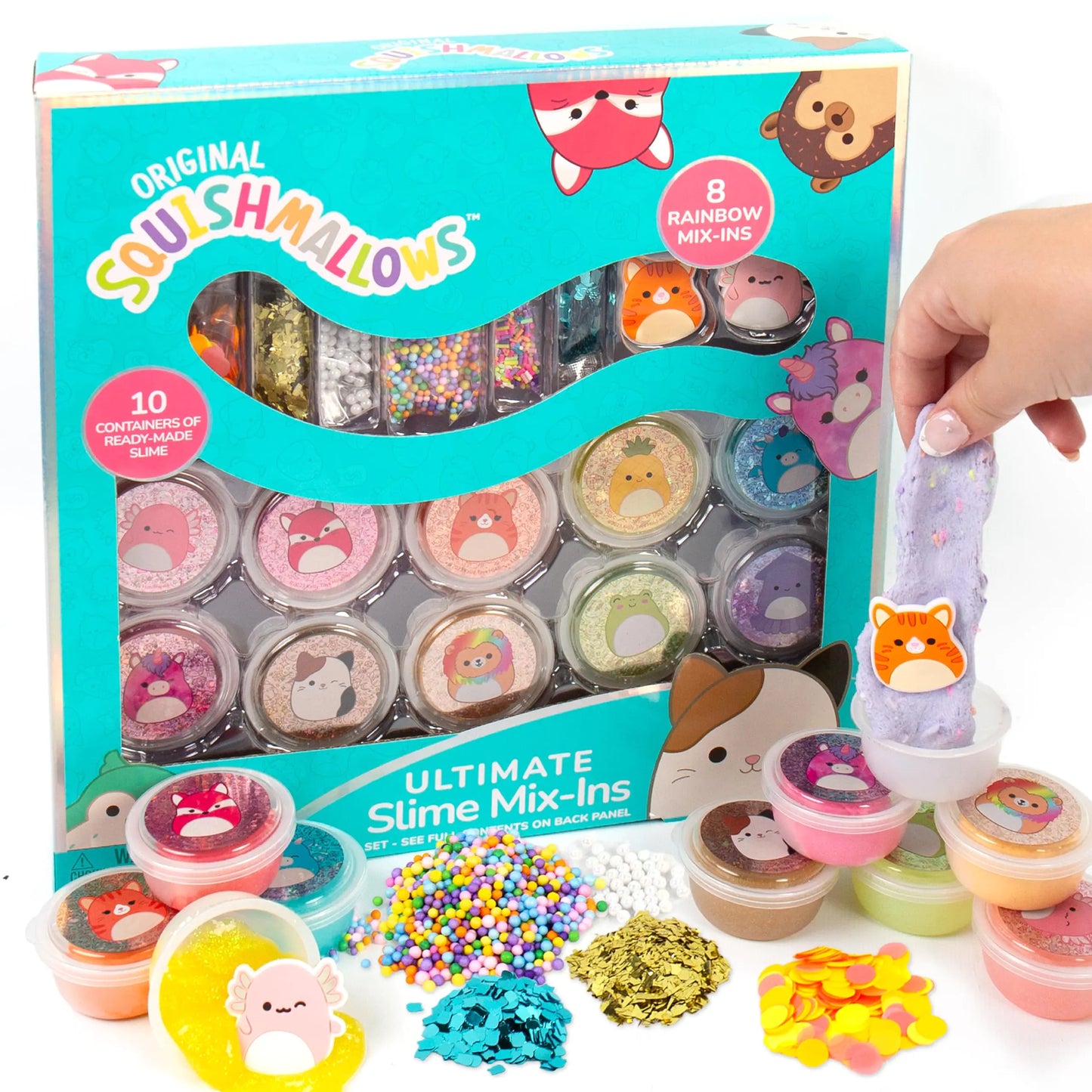 SQUISHMALLOWS Original Ultimate Slime MixIns 10-Pack Glitter & Cloud Slime 8 Fun Slime Add Ins Pre-Made Slime for Kids Crunchy Slime Slime Bulk Great 6 Year Old Toys Super Soft Sludge Toy