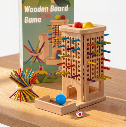 Wooden board game with colorful sticks and balls on a wooden surface, , best counting learning and preparation for school for toddlers pre-schoolers