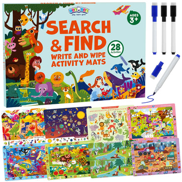 BenBen Preschool Learning Activities Search and Find Books 28 Pages Busy Book Travel Game for Road Trip Kindergarten Educational Toys Birthday Gift for Kids Toddlers Ages 3 4 5 6