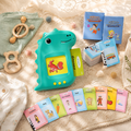 Green dinosaur talking flash card reader with sight word cards, speech development toy for toddlers
