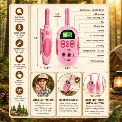ExplorerTalk Kids Walkie Talkies Rechargeable 22 Channel Radio Set
