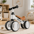 White and black baby balance bike, no pedal toddler ride-on toy
