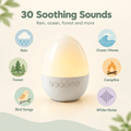 Baby sleeping toy with 30 soothing sounds: rain, ocean waves, forest, campfire, bird songs and white noise
