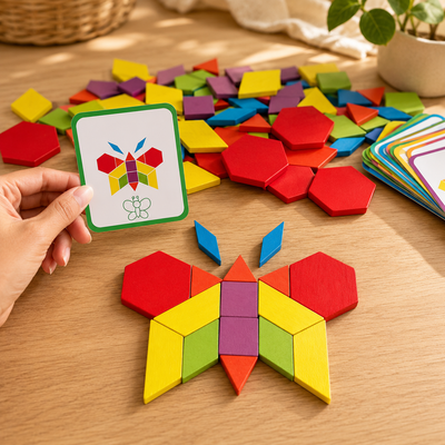 155-Piece Wooden Pattern Block Puzzle Set