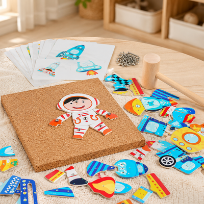 Wooden Hammer & Nail Cork Board Puzzle