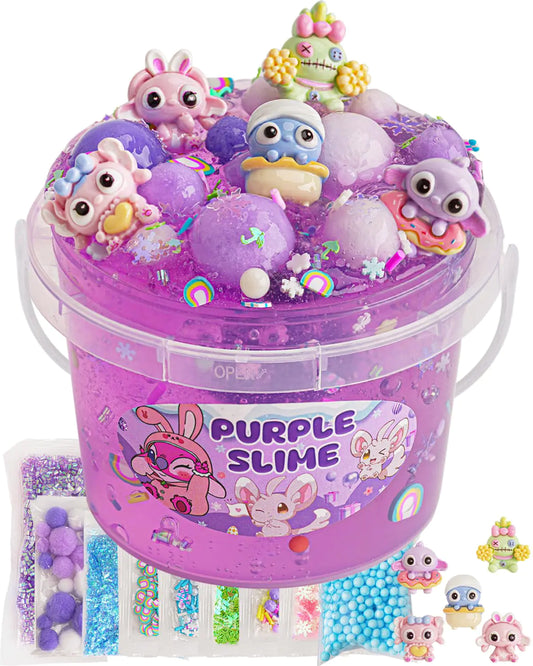 Purple Slime Kit Clear Slime Bucket Slime Party Favors for Kids Crunchy Slime Includes 10 Packs of Slime Add-ins Sensory Toys Birthday Easter Hallowmas for Girls Gift & Boys Gift